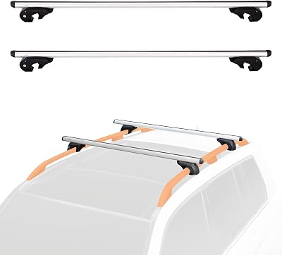 Amazon Basics Roof Bars with Cross Bars 142 cm Black/Silver Pack of 2