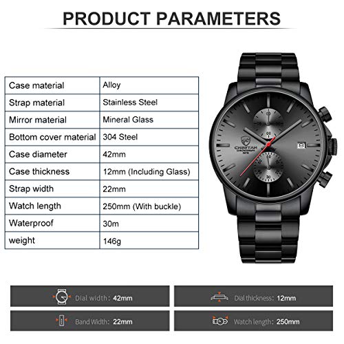 GOLDEN HOUR Fashion Business Mens Watches with Stainless Steel Waterproof Chronograph Quartz Watch for Men, Auto Date