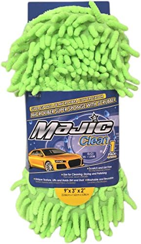Majic 9x4.5" Car Wash Cleaning Drying &amp; Polishing Sponge With Microfiber Strands &amp; Scrubber