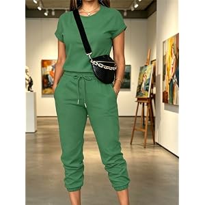 Women Two Piece Set Casual Outfit Short Sleeve Top Drawstring Jogger Pants Matching Travel Lounge Set Streetwear Outfit