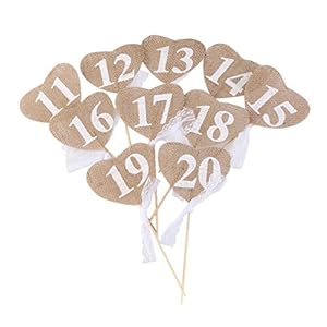 OULII Números de mesa de boda 10pcs 20 11 corazón forma Banner Decor con palo