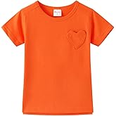 Noomelfish Girls Short Sleeve Heart Pocket T-Shirts Casual Cotton Tee Tops Blouse (5-12 Years)