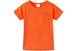 Noomelfish Girls Short Sleeve Heart Pocket T-Shirts Casual Cotton Tee Tops Blouse (5-12 Years)