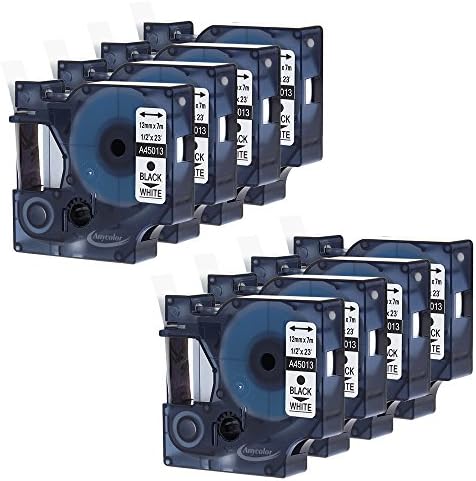 8 Pack Compatible DYMO D1 Standard Label Tape for DYMO 45013 S0720530 Black on White Label Tape for DYMO LabelManager 160 280 420P PnP 220P 360D (1/2" x 23' 12mm x 7m)