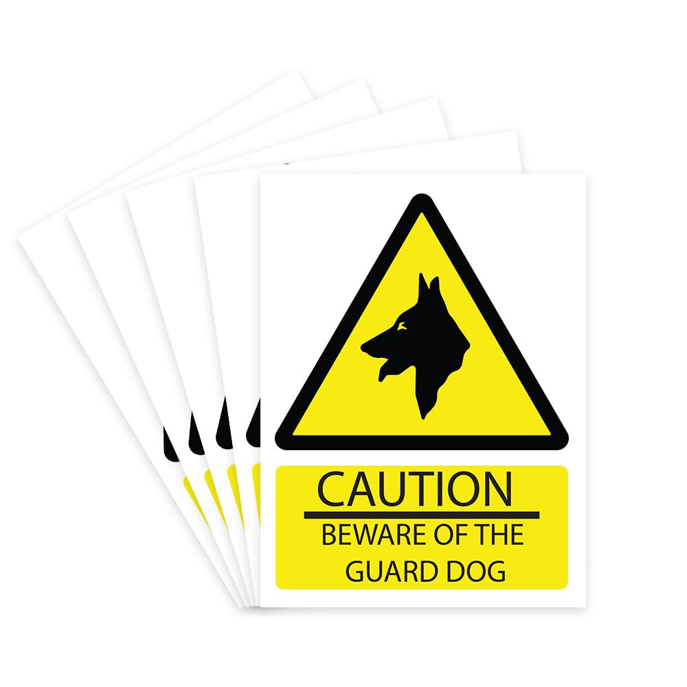 RDLCAR Beware of the Dog Signs 1mm Rigid PVC Pack of 5 Durable Portrait 200mm x 300mm Outdoor Security Warning Signs — image 1