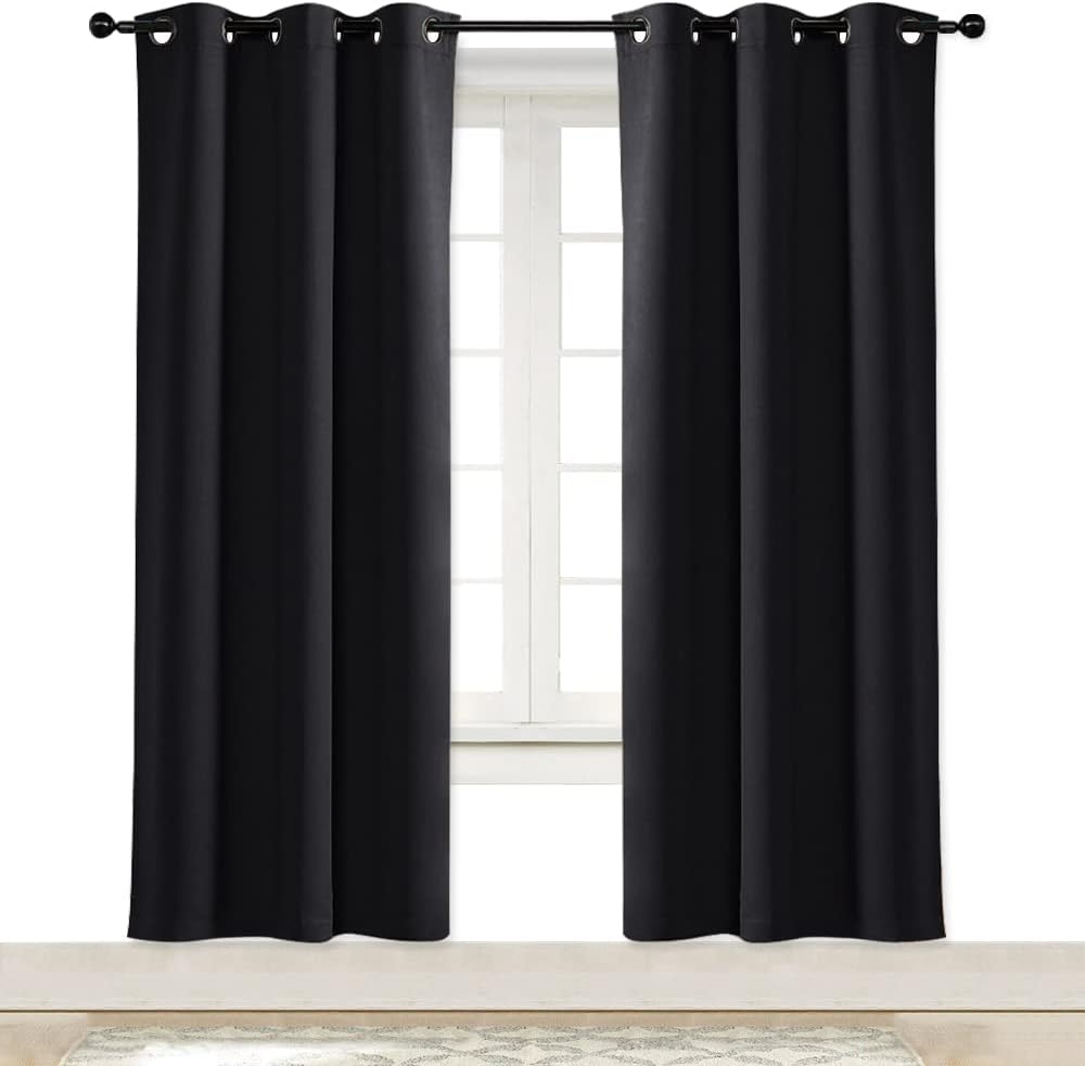 Window Treatments - NICETOWN Black Out Curtain Panel Shade Black Solid Energy Efficient Eyelet Top Window Blind for Guest Room (Single Piece, 42 inches Wide by 72 inches Long, Black)