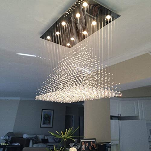 Siljoy Modern Rectangle Crystal Chandelier Lighting, Large Flush Mount
