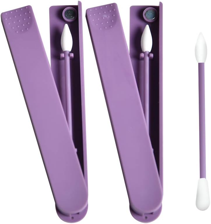 Yassk 2 Pack Reusable Swabs Dust Cleaning Makeup Travel Cotton Swab Silicone Double Tips PP Sticks Portable Dust Swab (Violet)