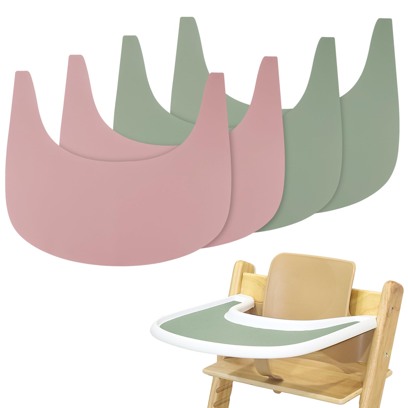 High Chair Placemat, 4 Pieces Durable High Chair Placemat Silicone, for Tripp Trapp High Chair Accessories, Suitable for Tripp Trapp High Chair Tray (Pink/Green)
