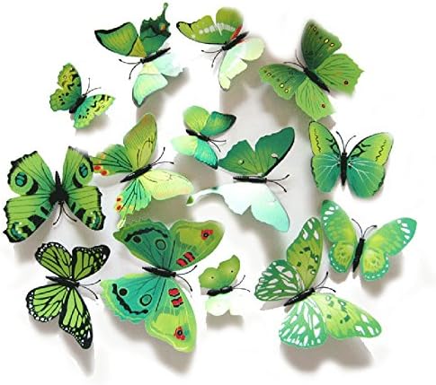 Vsecrety 36pcs 3D Butterfly Stickers Making Stickers Wall Stickers Crafts Butterflies with Sponge Gum (Green 36pcs)
