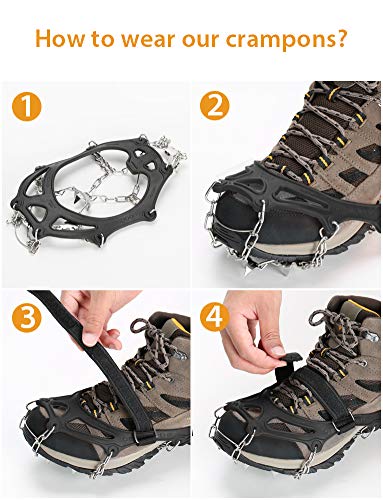 Fnova Crampons Ice Cleats Traction Cleats Ice Snow Grips Crampons for Boots Shoes Crampons for Mens Womens, Hiking, Walking, Climbing,Mountaineering