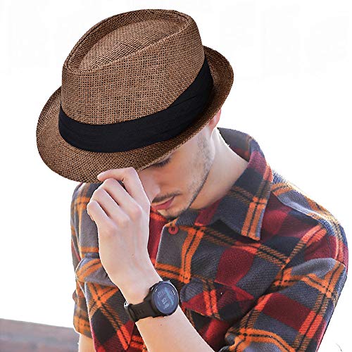 image for Rosoz Fedora Sun Hat for Men, Packable Cuban Panama Style Trilby Sun B