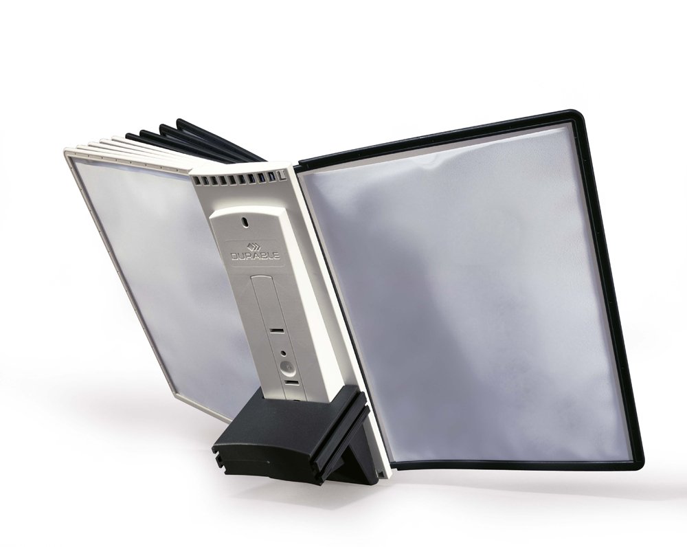 Durable SHERPA Display Panel Desk Extension Unit | Includes 10 A4 Panels in Black | for Storing and Display ing A4 Documents