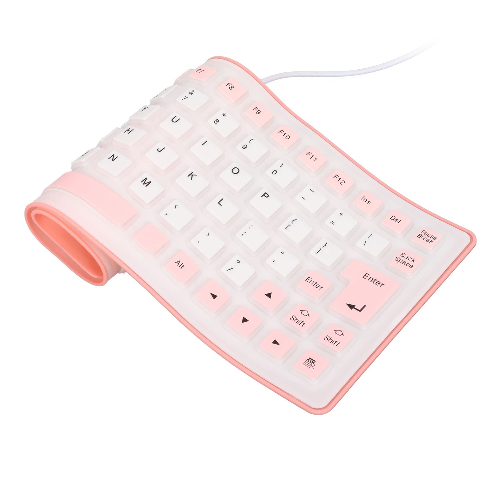 ASHATA Waterproof Silicone Keyboard,Foldable Flexible Wired USB Mini Dustproof Silent Keyboard 85 Keys,Lightweight & Portable,Soft Comfortable to Use,for PC Laptops(pink)