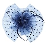 Fascinator on Hairclip for Women Mesh Feather C-Navy Blue