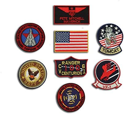 US Navy Top Gun Fighter ( Pete Mitchell ) Tactics Patch Set - 8 Embroidered VELCRO Patches ( Hook and Loop )
