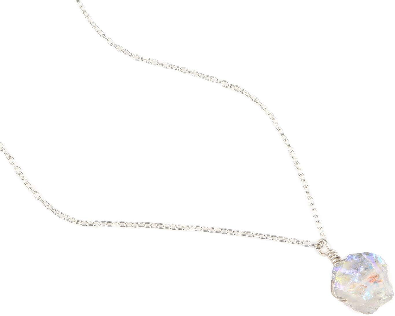 OOAK by Virat Raw Aura Quartz Necklace Natural Gemstone Handmade Dainty Jewellery 925 Sterling Silver Chain 18" inch
