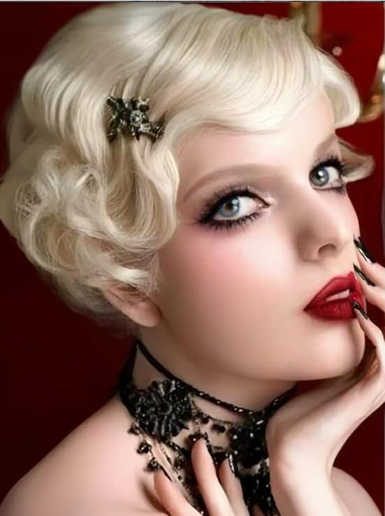 Salaibs Blonde Short Curly Wigs for Women 1920s Figer Wave Wig Synthetic Heat Resistant Fiber Cosplay Costume Halloween Hair Wig — image 1