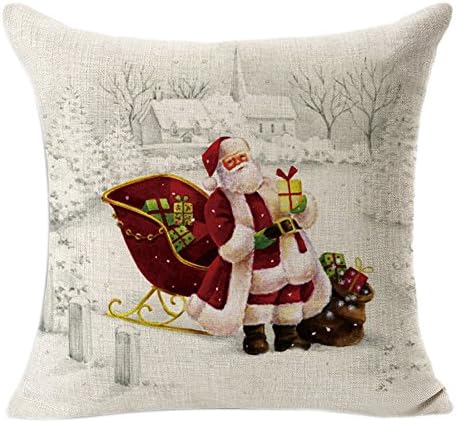 MIARHB Clearance Pillow Case, Santa Pattern Christmas Throw Pillow Cover Autumn Square Christmas Cotton Linen Sofa Car Home Waist Cushion Cover Throw Pillow Case (C, 18'' × 18'')