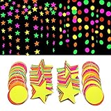 Iceyyyy 78ft Black Light Neon Star Paper Garland Banner Hanging Decorations, Black Light Party Supply Glow-in-The-Dark with UV Reactive UV Light for Birthdays Party Wedding Decorations (6 Pack）
