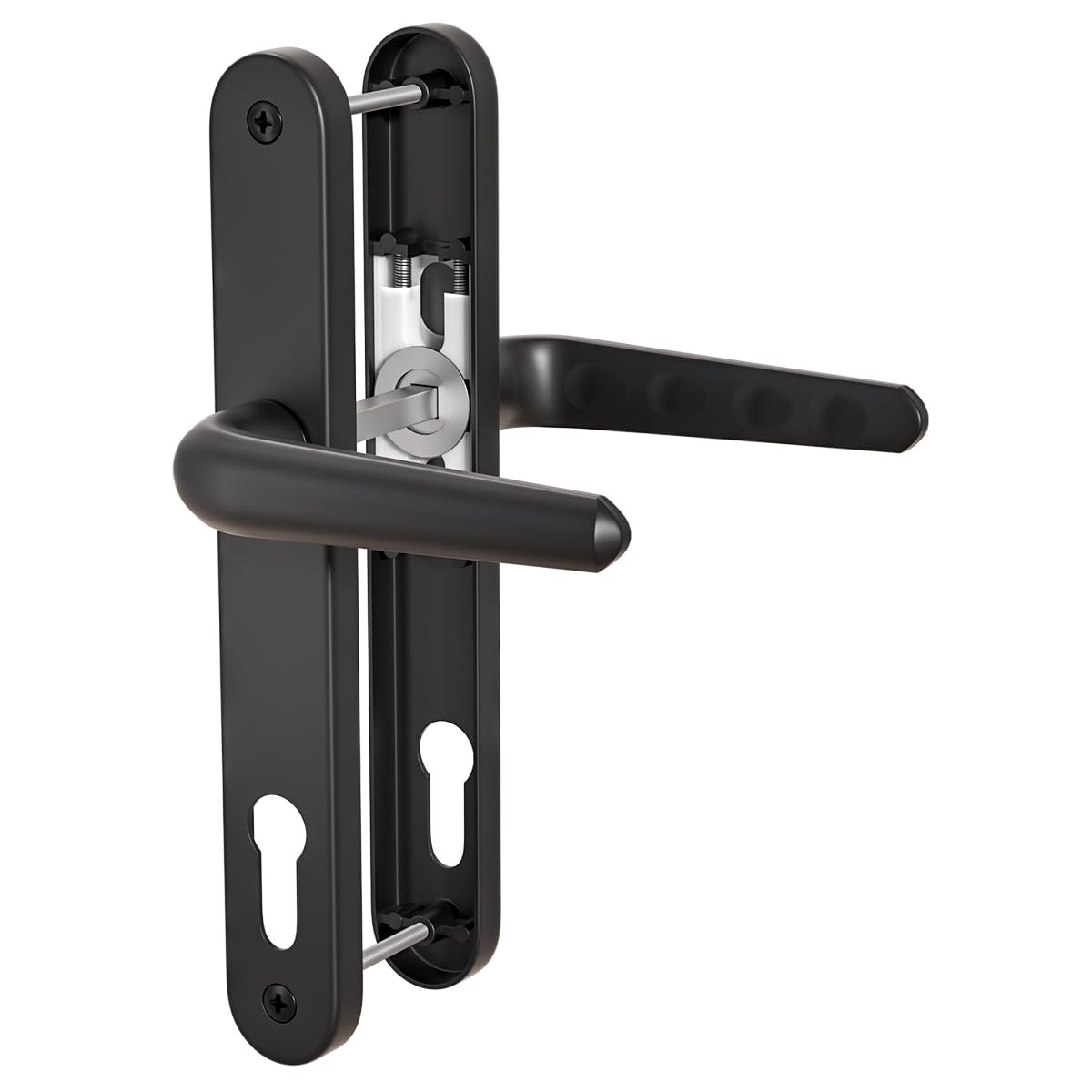 Bwintech 1 Set Black UPVC Door Handle Set, 92mm Backset, 210mm Screw Hole Distance, 243mm Plate Length Front Door Handles for UPVC Door — image 1