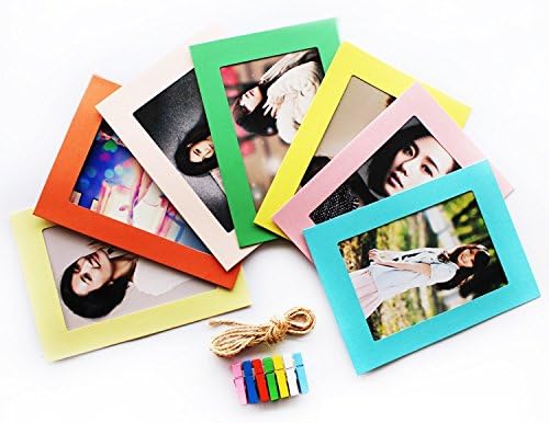 Paper Photo Frame Album Picture Display Frame with Hanging Clips Hemp Rope Pack of 7, for 4 x 6 Picture (Multi-color)