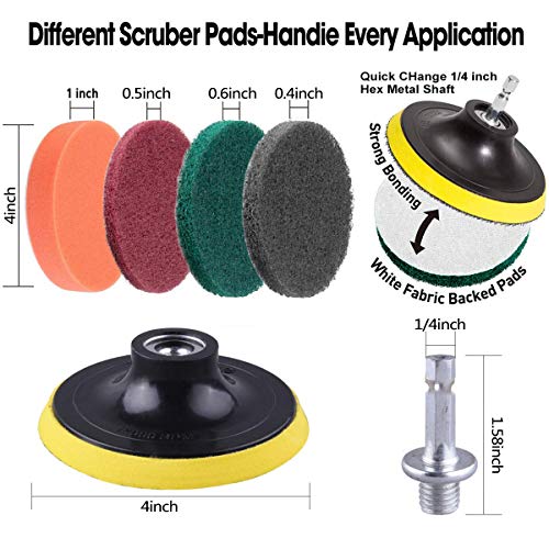 JUSONEY 7 Pieces Drill Power Scrubber Brush Scouring Pads & Sponge Cleaning Kit - All Purpose Cleaner Scrubbing Cordless Drill for Cleaning Pool Tile, Sinks, Bathtub, Ceramic, Polishing, Automobile