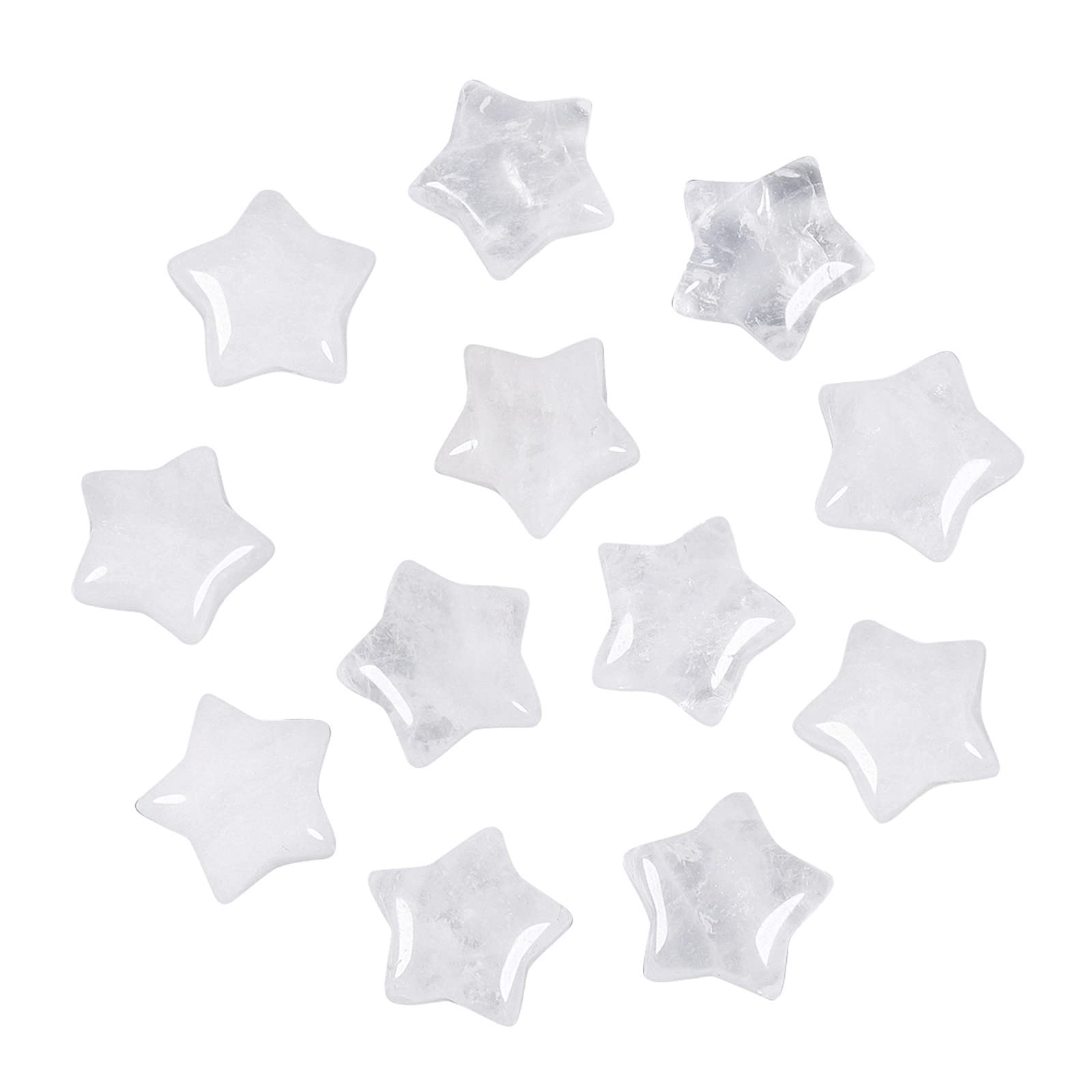 Nupuyai 12pcs Rock Crystal Mini Crystals Star Palm Worry Stone Set, Energy Carved Pocket Stone for Chakra Healing Home Office Decor 1.5cm