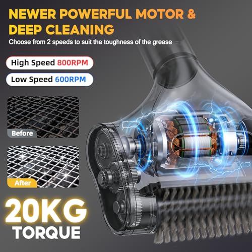 SOARFLY Electric Grill Brush for Outdoor Grill, 2-Speed & 20kg Torque Electric BBQ Grill Brush, Powerful Motor 800RPM Fast Safe Grill Cleaner, 4000mAh Long Battery Life, LED Light, Gifts for Men Dad