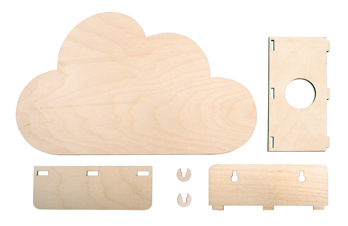 Rayher 62987505 Cloud-Shaped Kid's Lamp, Wood Construction Kit with Interlocking Parts, Wooden Lamp Building Set, 6 slot-together Pieces, 31x18.5x7.5 cm