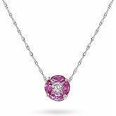 KOKAV 14K White Gold Pink Sapphire Natural Diamond Round Pendant Necklace