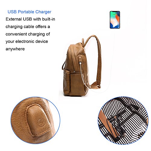 Leather Diaper Bag by miss fong, Diaper Bag Backpack with USB Charger and Insulated Pockets