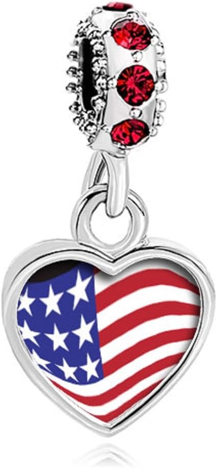 Heart of Charms USA American Flag Charms Live Love Laugh Heart Charms Beads for Snake Chain Bracelets