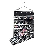 SPIKG 56 Pockets Dual Sided Jewelry Hanging Organizer Oxford Storage Bag with Zipper Hanger (Black)
