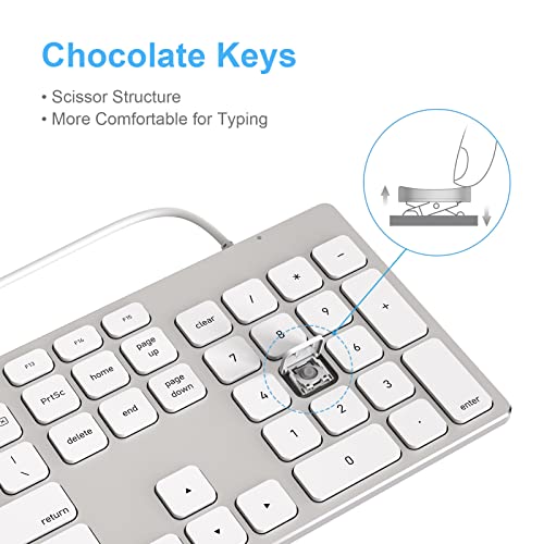 Aluminum USB Wired Keyboard with Numeric Keypad for Apple Mac Pro, Mini