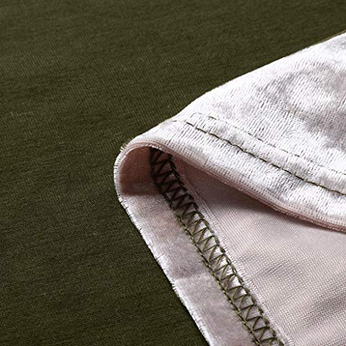 Duseedik Women's Summer Tops Color Matching T-Shirt O-Neck Casual Short Sleeved Patchwork Striped T-Shirt Tunic Army Green - Thumbnail 5
