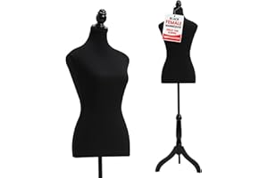 Topmaster Mannequin - Adjustable Height, Durable Foam and Canvas Construction, Wooden Base, Compact Shoulder Width, Lightweight, Versatile Display for Clothing and Accessories, Black