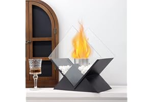 NEWIMAGE Diamond Tabletop Fire Bowl Pot 14.5" Tall Portable Tabletop Fireplace–Clean-Burning Bio Ethanol Ventless Fireplace for Indoor Outdoor Patio Parties Events