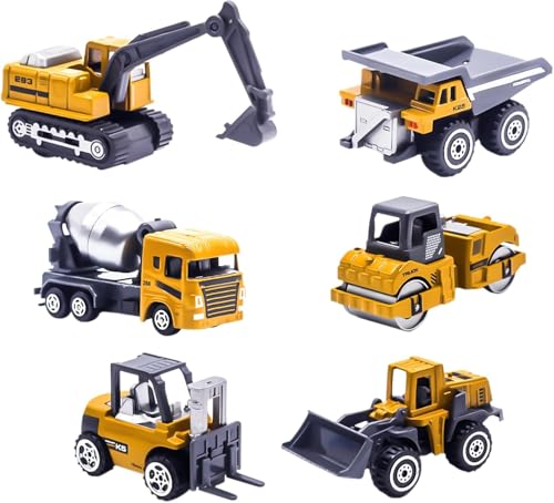 6 Pieces Construction Truck Toys, Diecast Construction Vehicles for Boys Age 4-7- Forklift Excavator Dump Tractor Toy Cars Kids Play Vehicles for Boys 3-5 6 7 8 Construction Birthday Party Supplies