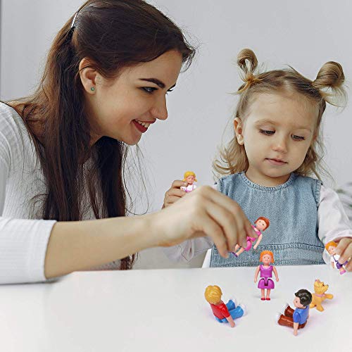 Playkidz Family Figures Set of 7 Small Toy People for Dollhouse Play, Includes Parents