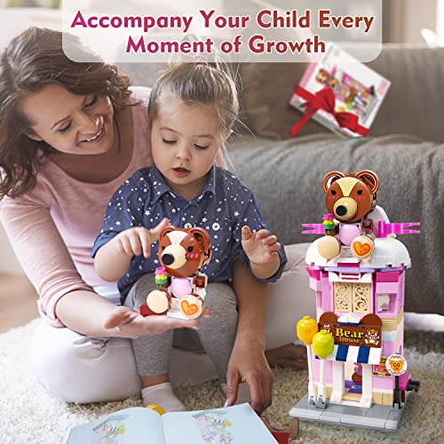 PeachLeaf Building Blocks Toys for Girls Teddy Theme Store Pink