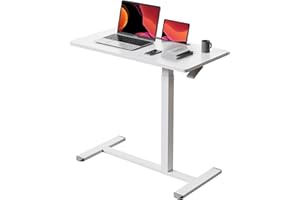 Gibbon Mounts Mobile Standing Desk, Pneumatic Adjustable Rolling Desk(31.5 Inches), Portable Laptop Desk with Wheels, Overbed Bedside Table Laptop Table for Couch, Home, Office, White