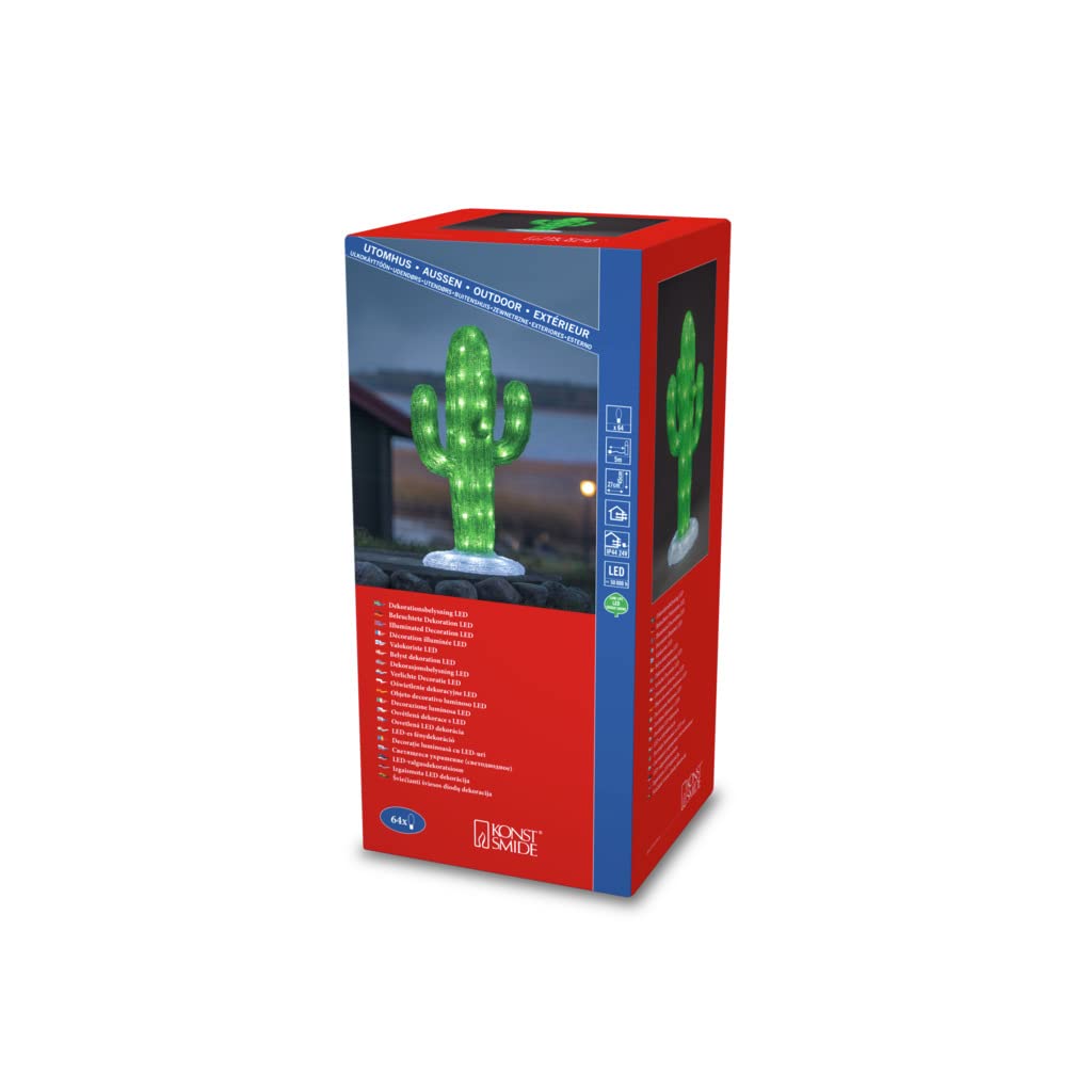 Konstsmide Outdoor Party Decorations/LED Acrylic Decoration Outside Lights Cactus/Outdoor Lights (IP44)/16 White LEDs/45cm/White Cable