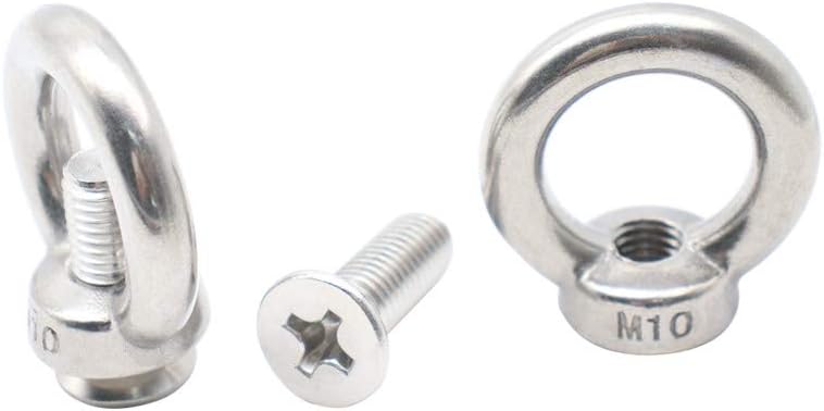 Eowpower 2Pcs 304 Stainless Steel M10 Ring Eye Bolt Threaded Nut and Screw