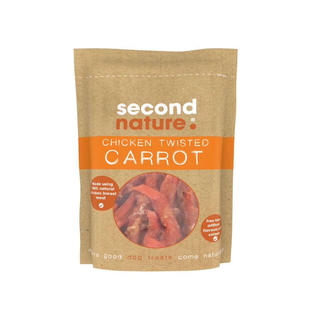 Second Nature Chicken Twisted Carrot Dog Treats, 12 Pack (85g Each) - Natural & Low Fat Chicken and Carrot Sticks for Dogs