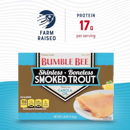 BUMBLE BEE SKINLESS & BONELESS SMOKED TROUT FILLETS, 3.8 OZ CAN – 17G PROTEIN PER SERVING – GLUTEN FREE – GREAT SNACK OR USE IN SEAFOOD RECIPES