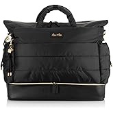 Itzy Ritzy Dream Weekender Travel Bag - Lightweight Overnight & Hospital Bag Features Base Compartment, 12 Pockets including 2 Insulated Bottle Pockets & Luggage Attachment (Midnight Black)