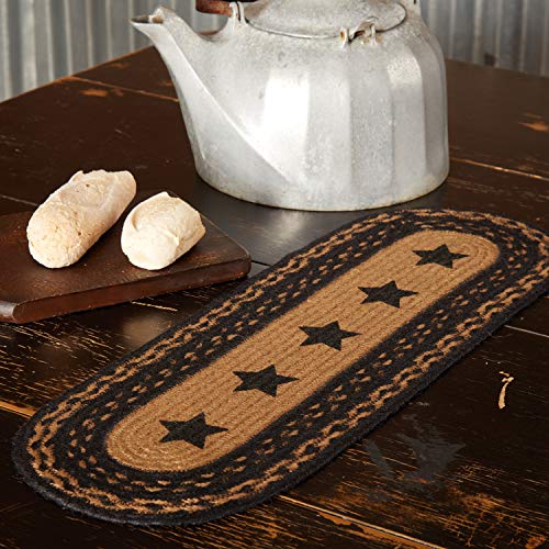 VHC Brands Farmhouse Jute Runner with Stencil Stars 8x24 Country