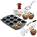 ULTIMATE NONSTICK CUPCAKE PAN DECORATING SUPPLIES KIT: With Offset Angled Spatula, Icing Filling Injector, Sugar Sifter Spoon & Cupcake Corer - Free Bonus 150 Baking Cup Liners