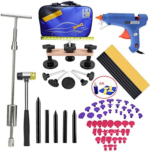 VTOLO 56Pcs Dent Puller Kit WithGrip PRO Slide Hammer Dent Removal Pulling Tabs Hot Melt Glue Gun Pro Glue Sticks for Paintless Dent Repair Tools